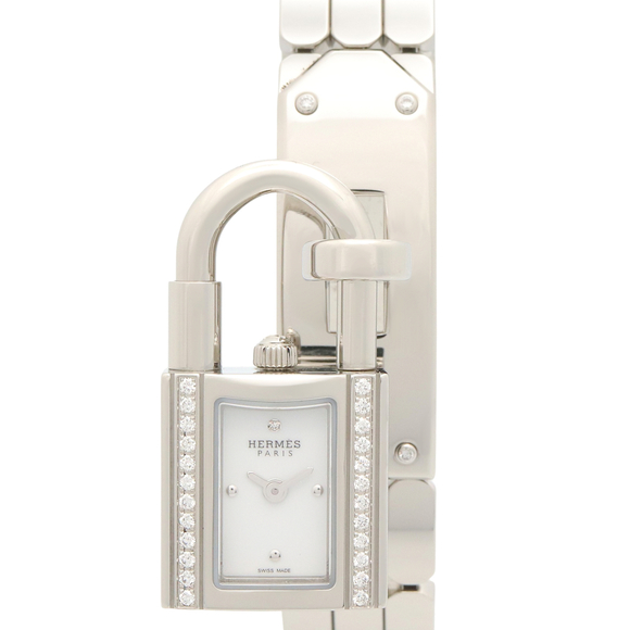 HERMES Accessories - Hermes Kelly Mini Watch, Stainless Steel, Diamond, Women's, White (KE4.130)